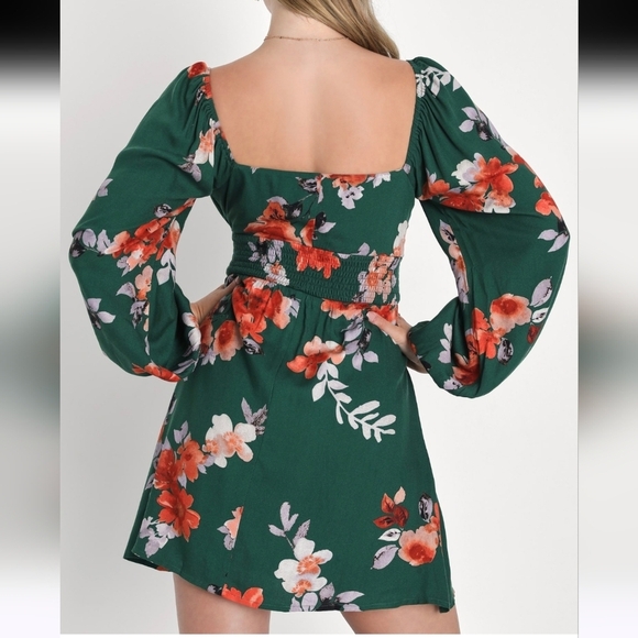 Lulus Cutie Moment Green Floral Print Long Sleeve Mini Dress - Picture 2 of 10